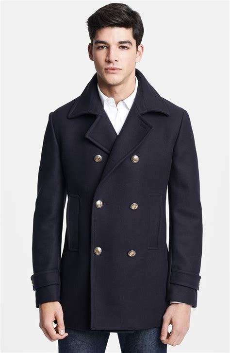 versace men's peacoats|Versace Longline Wool Blend Peacoat .